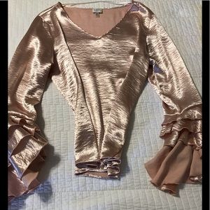Peach silky top big bell sleeves